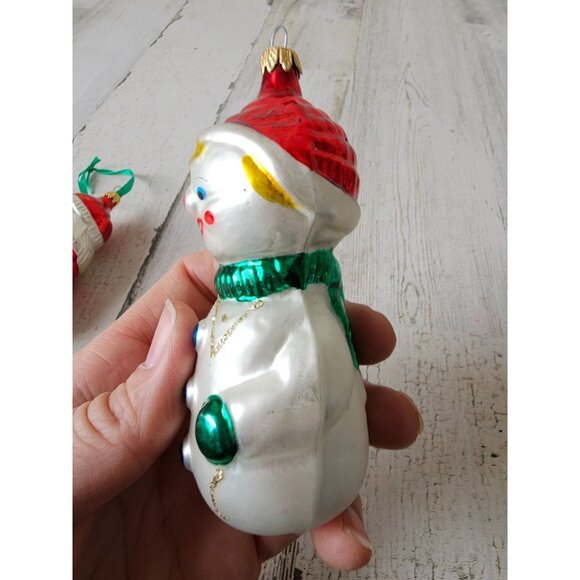Vintage Columbia snowman Santa glass ornament presents Xmas tree set - Picture 10 of 13